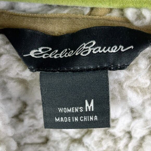 Eddie Bauer Quarter Zip Blue Sherpa Fleece Pullover Hoodie Sweatshirt Beige M - Picture 7 of 9